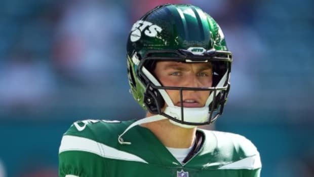 Dec 17, 2023; Miami Gardens, Florida, USA; New York Jets quarterback Zach Wilson (2) warms up prior to the game against the Miami Dolphins at Hard Rock Stadium.